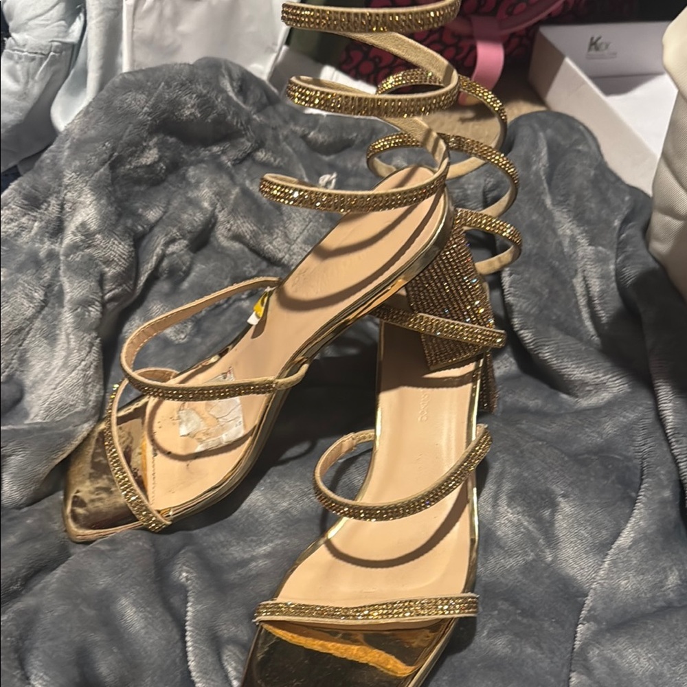 Elegant Gold Strappy Women's Heels